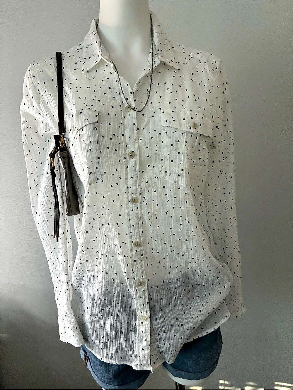 Eddie Bauer Women's Polka Dot Button Down Large Like New